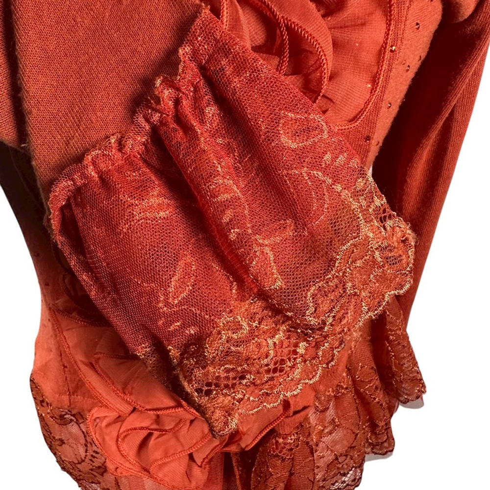 Pretty Angel Orange Button Cardigan Chiffon Ruffle Lace Beaded Cottage Size M - Picture 6 of 14